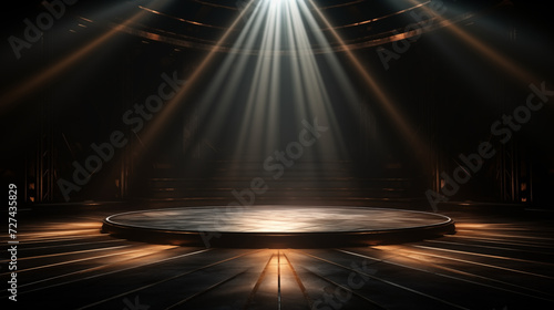Circle of Spotlights on Dark Theater Stage