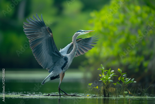 great blue heron taking flight