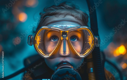 Multiracial Man Wearing Diving Mask and Goggles