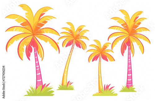  Illustration of colorful palm trees on a white background