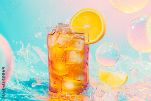 Iced tea glass by the pool  tropical atmosphere  June national iced tea month