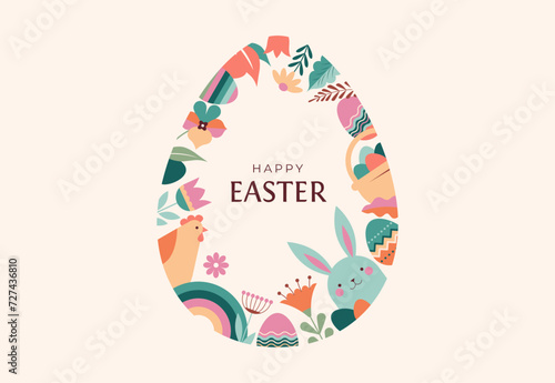 Happy Easter floral background, Easter egg card, framed banner design