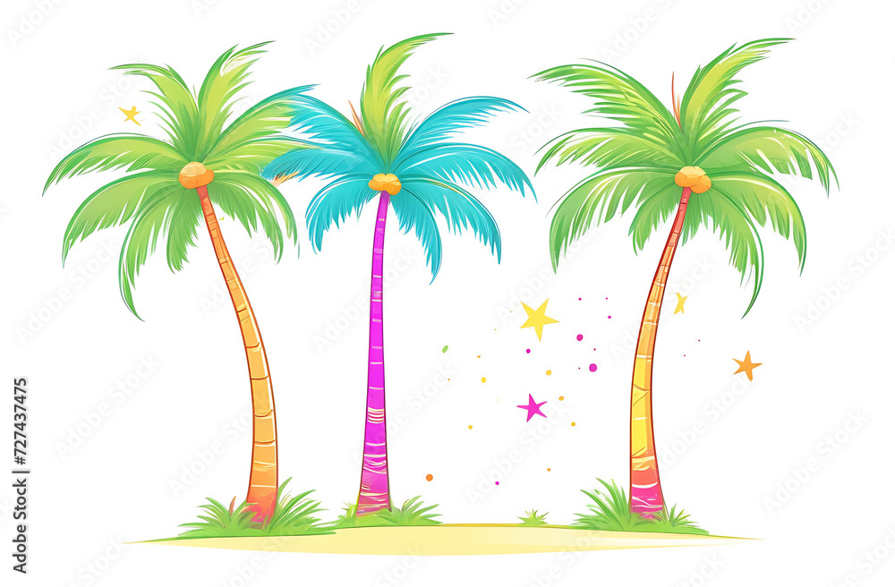 Obraz premium Illustration of three palm trees on a white background