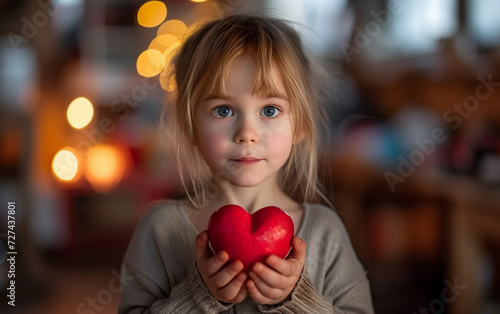 Multiracial Little Girl Holding a Heart in Her Hands