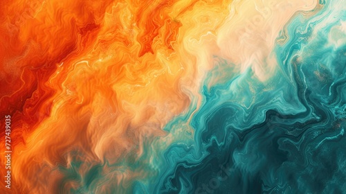 Abstract colorful wallpaper. Dark orange and light cyan texture background. Luxury fabrics