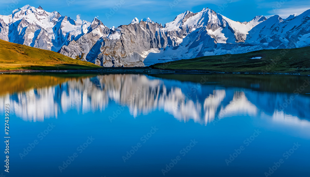 Alpine Lake Reflections of Snow-Capped Peaks 