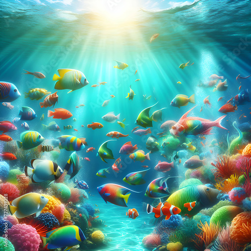 Photo of Colorful Fishes Swimming Gracefully in Turquoise Sea