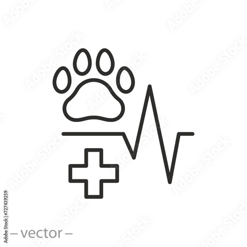 animal cardio icon, dog or cat pulse, veterinary clinic concept, pet health, thin line symbol on white background - editable stroke vector illustration eps10