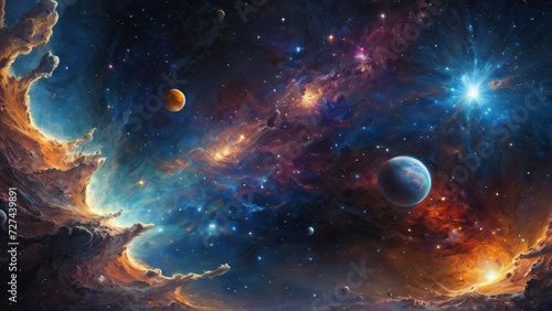 Generative AI illustration of interstellar space  planets and nebulas