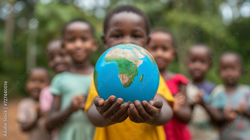 Group of Children Holding a Blue and Green Globe Group of Children Holding a Blue and Green Globe