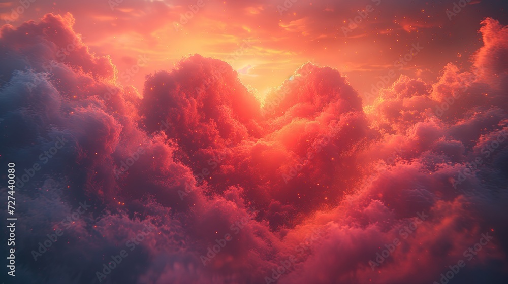 Na niebie widoczny jest romantyczny obłok w kształcie serca. - obrazy, fototapety, plakaty 