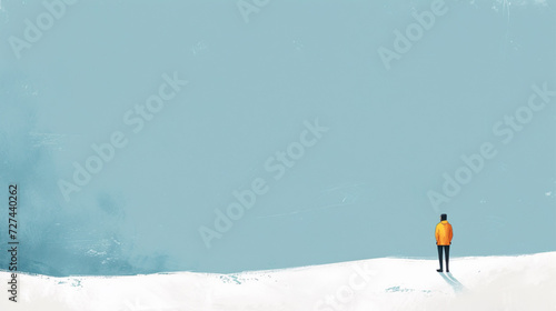 Solitary Figure in a Vast Winter Landscape Background