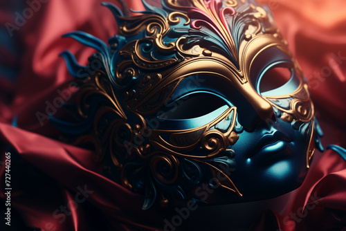 Carnival mask, ornate and elaborate facial covering worn during festive occasions, celebrations, intricate patterns, vibrant colors, and decorative elements, colorful elegant luxury.