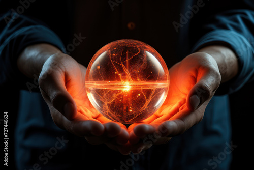 A pair of hands cupping a glowing orb, signifying the careful handling of sensitive information. Generative Ai.