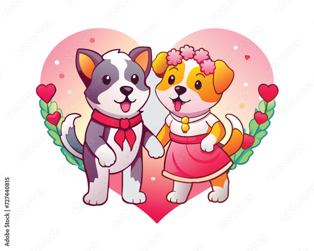 cute dog couple characters in love valentine's day vector illustration cute dog couple characters in love valentine's day vector illustration