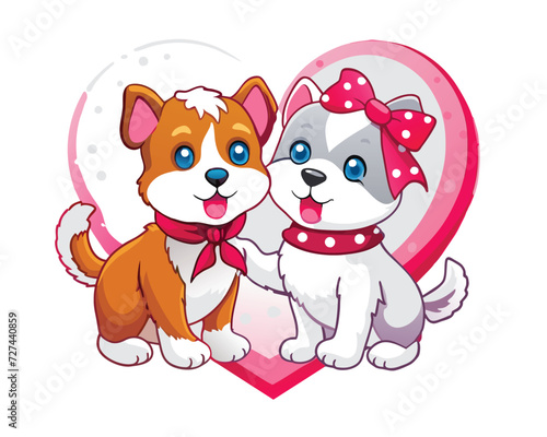 cute dog couple characters in love valentine s day vector illustration