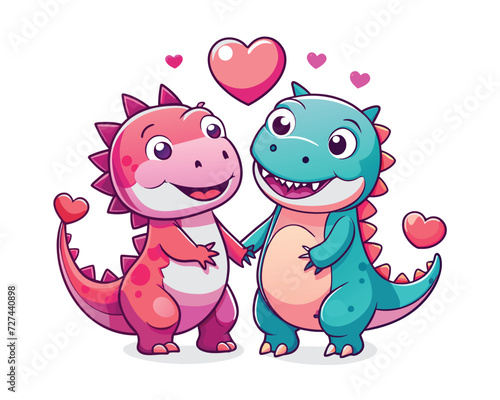 dino couple characters in love valentine s day vector illustration