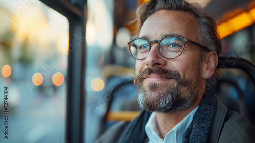 Man With Beard and Glasses on a Bus
