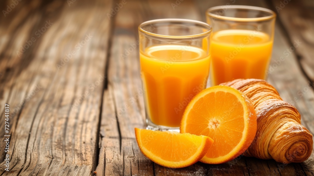 Orange juice on wood table, generated with AI Orange juice on wood table, generated with AI
