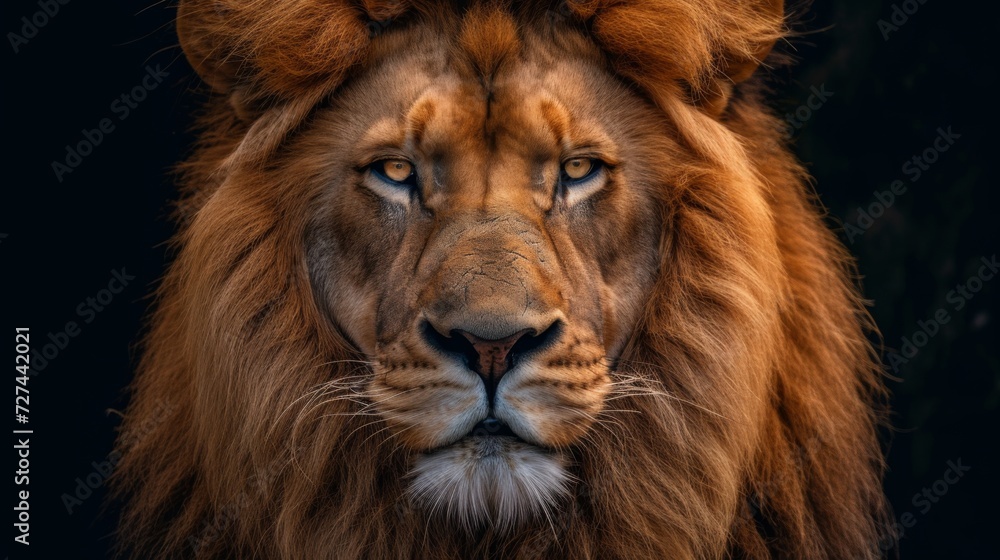 A photo portrait of a male lion, generated with AI