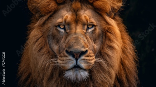 A photo portrait of a male lion, generated with AI © sch_ai