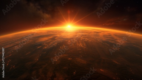 The Sun Rising Over the Horizon of the Earth photo