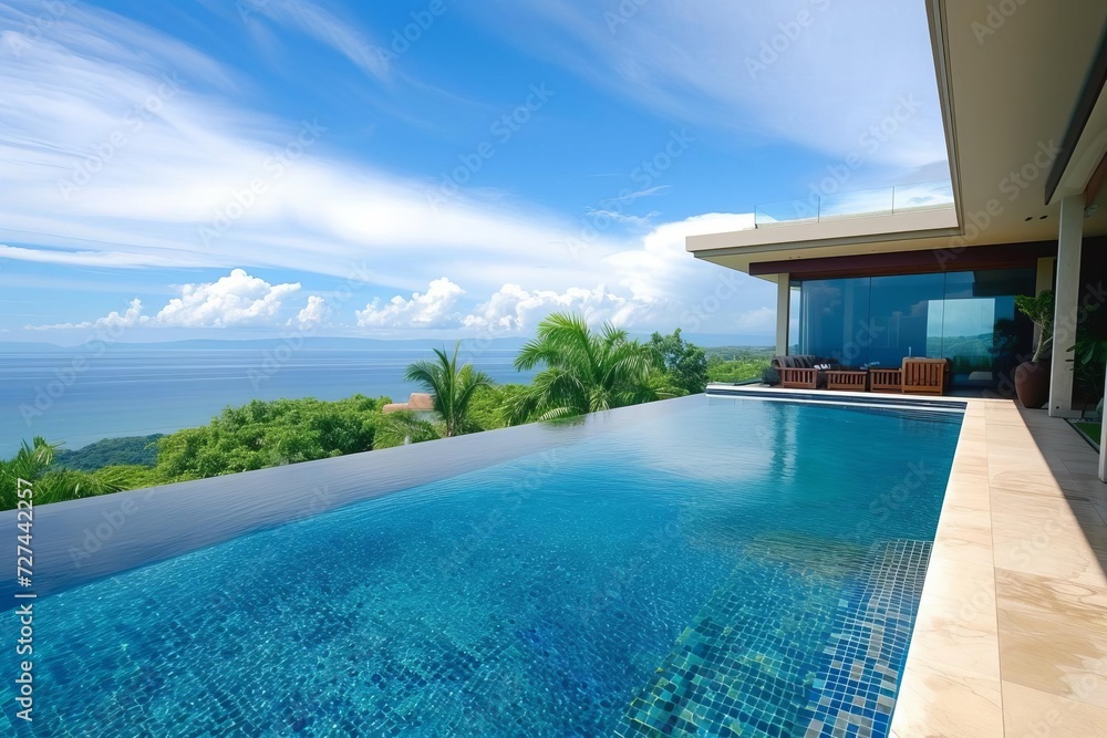 Fototapeta premium Luxurious infinity pool overlooking a breathtaking ocean view