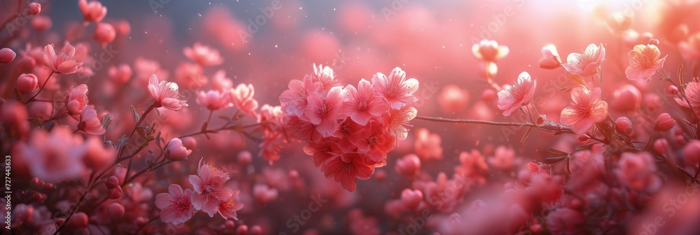 Baner różowych kwiatów tworzących serce. - obrazy, fototapety, plakaty 