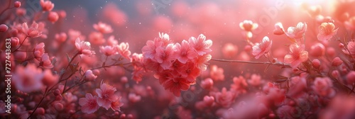 Baner różowych kwiatów tworzących serce. #727443633