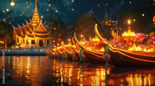 Thai style candle light festival in the temple Thailand.