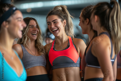 a group of girls laughing in the gym