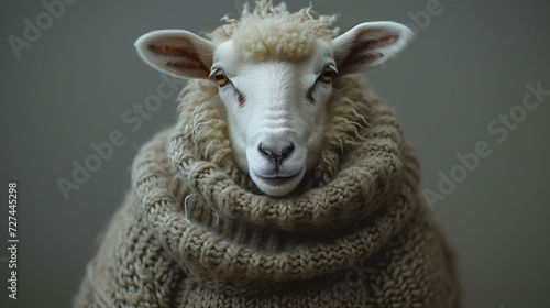 a sheep in a wool sweater