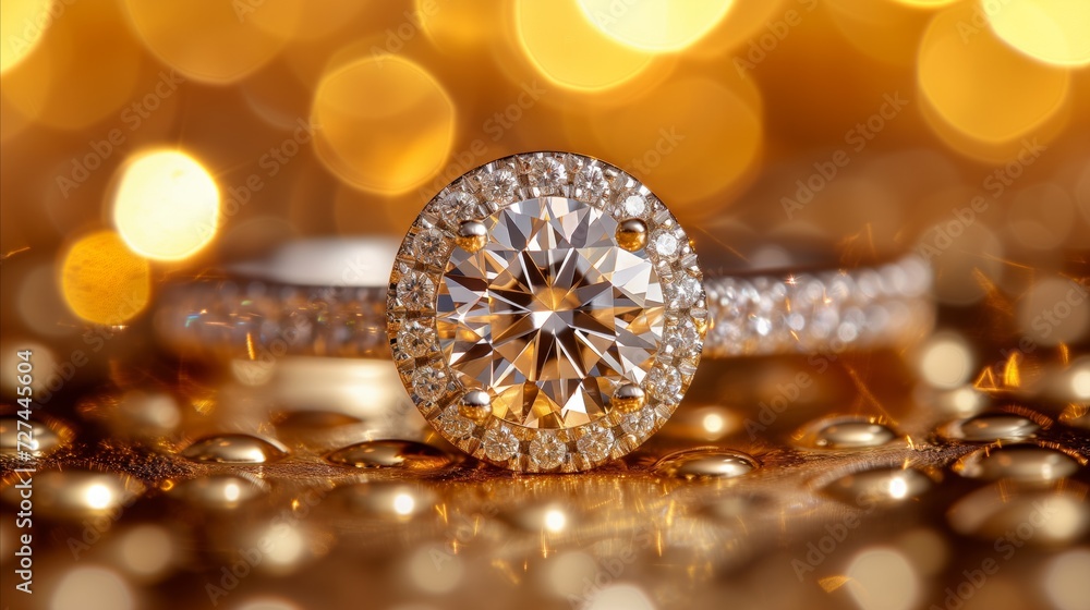 Fototapeta premium Close Up of Diamond Ring on Table