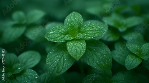 Dew-Kissed Green Plant Leaves Close-up in Soft Morning Light