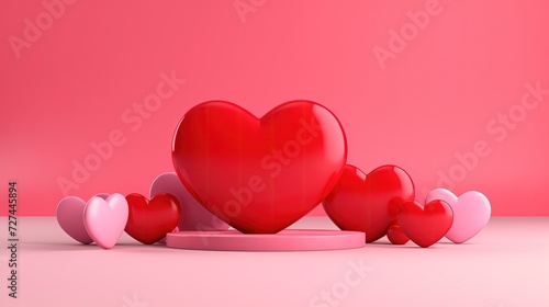 Różowe mniejsze serca otaczają czerwone serce - idealny obraz na Walentynki, kochanie oraz romans.