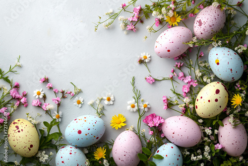 Easter eggs with flowers on a light background, colorful eggs for Easter