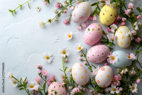 Easter eggs with flowers on a light background, colorful eggs for Easter