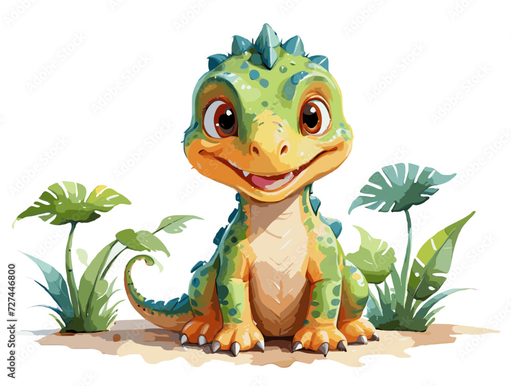 Fototapeta premium Children Dinosaur Watercolor Illustration