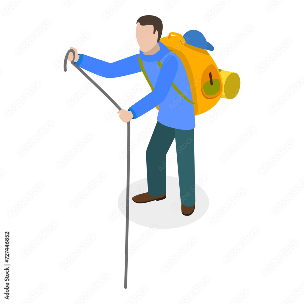 3D Isometric Flat Vector Set of Tourists or Travelers, Hiking or Climbing. Item 6 3D Isometric Flat Vector Set of Tourists or Travelers, Hiking or Climbing. Item 6