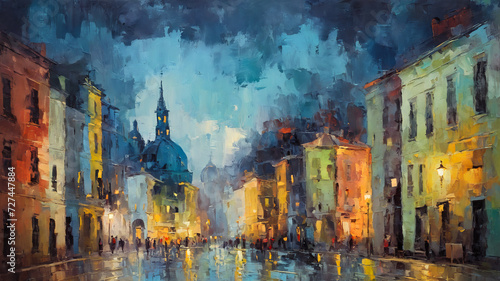 city and buildings, landscape oil painting, watercolor, oil painting for printing, painting on canvas, beautiful view