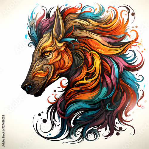 Horse hand drawn multicolor...