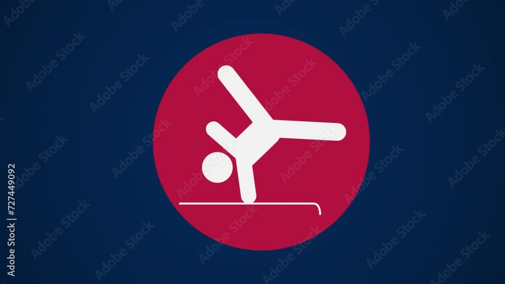 Pictograma de los Juegos Olímpicos de lado derecho con el deporte gimnasia artística en fondo azul sin texto. Pictograma de los Juegos Olímpicos de lado derecho con el deporte gimnasia artística en fondo azul sin texto.