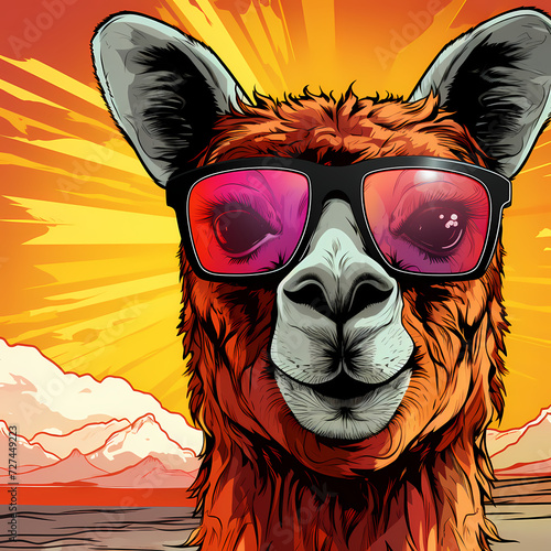 Cute lama hand drawn multic...