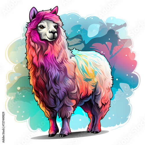 Cute lama hand drawn multic...