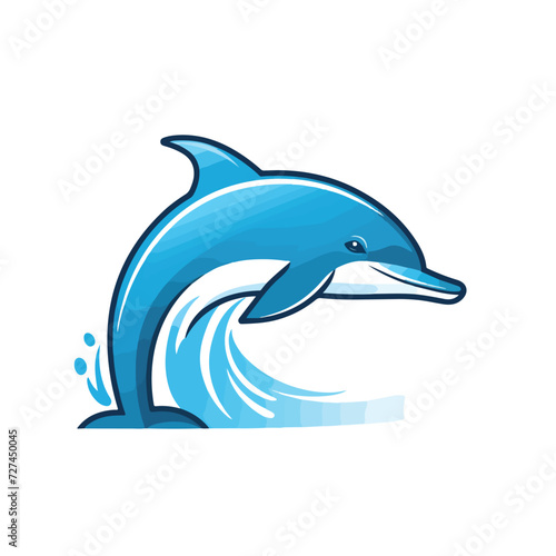 Color photo of a simple logo of a dolphin.