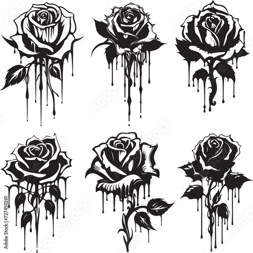 Roses Dripping Vector Illustration Set