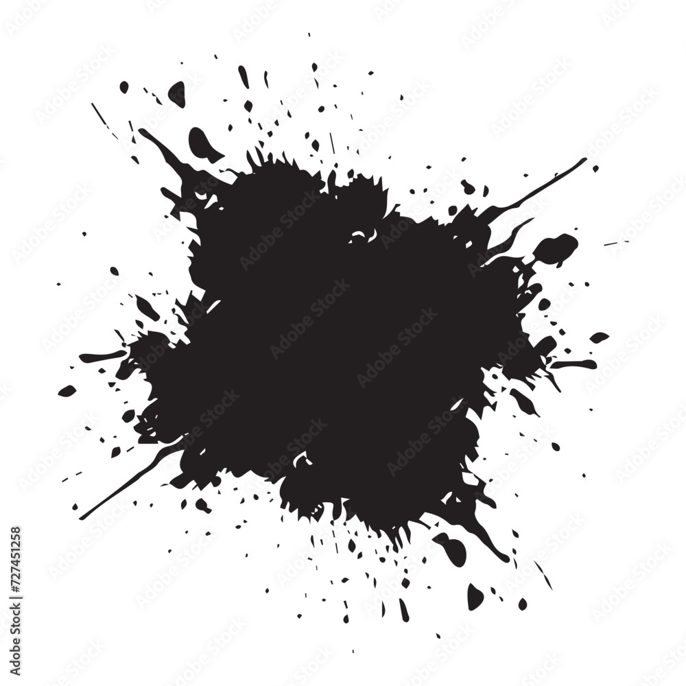 Ink brush stroke isolated on transparent background, paint splatter, artistic design Ink splash. High quality manually traced. Drop element, Rough stain with smudge, spray paint blot - obrazy, fototapety, plakaty 