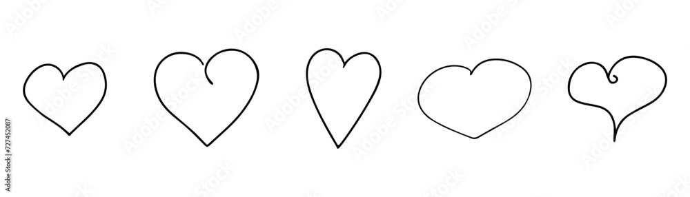 Heart doodle. Line heart. Valentine day icons. Sketch drawing love hearts.  Stock Vector