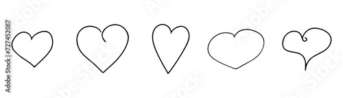 Heart doodle. Line heart. Valentine day icons. Sketch drawing love hearts. Stock Vector