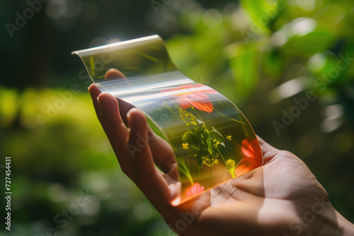 Transparent Flexible Display with Nature Imagery in Hand, Technological Breakthrough in Organic Electronics photo